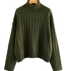Shein - cableknit, turtleneck sweater - green